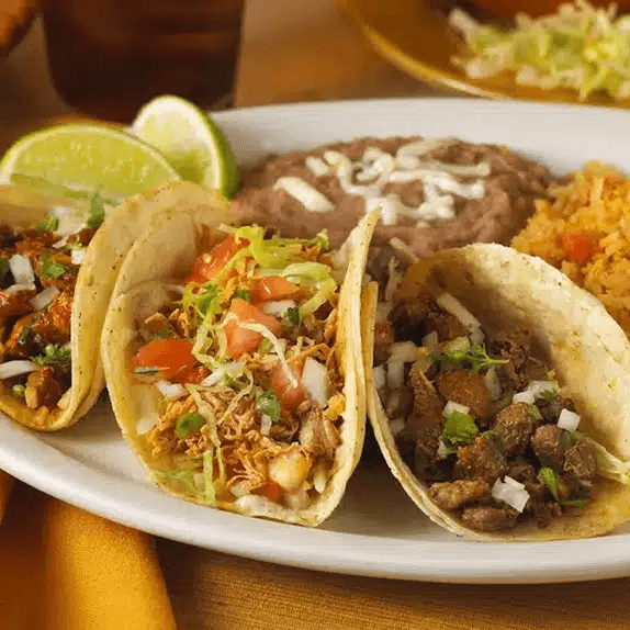 Tacos with rice and beans